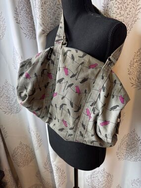 Yak Pak Gray Shoulder Bag with Pink and Dark Gray Bird Motif